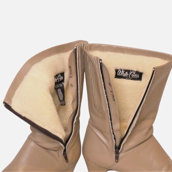 Vintage 80's / 90's Beige White Cross Leather Lined Women dressy Booth Size 8 - Picture 11 of 12